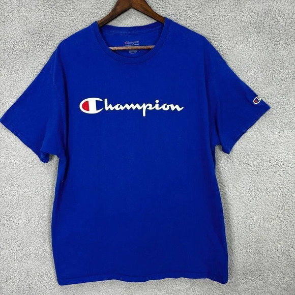 Champion Shirt mens XL Blue white Signature Logo Streetwear Athletic adult - Picture 1 of 5